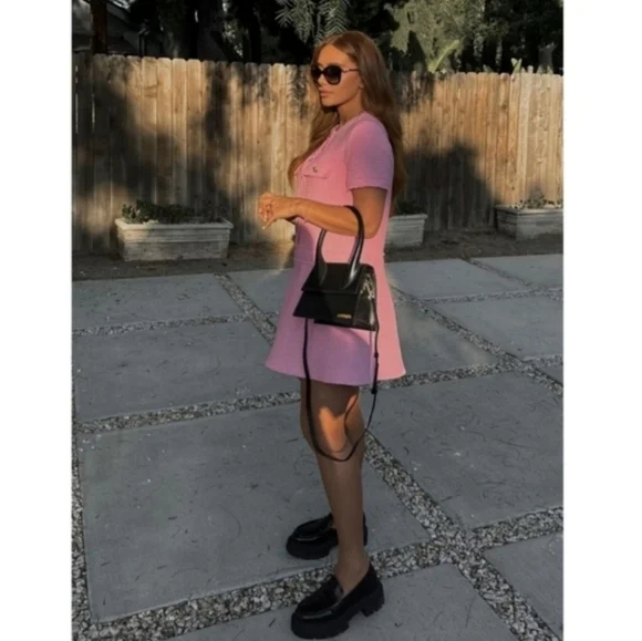 ZARA TEXTURED TWEED DRESS PINK Size M - Picture 13 of 15